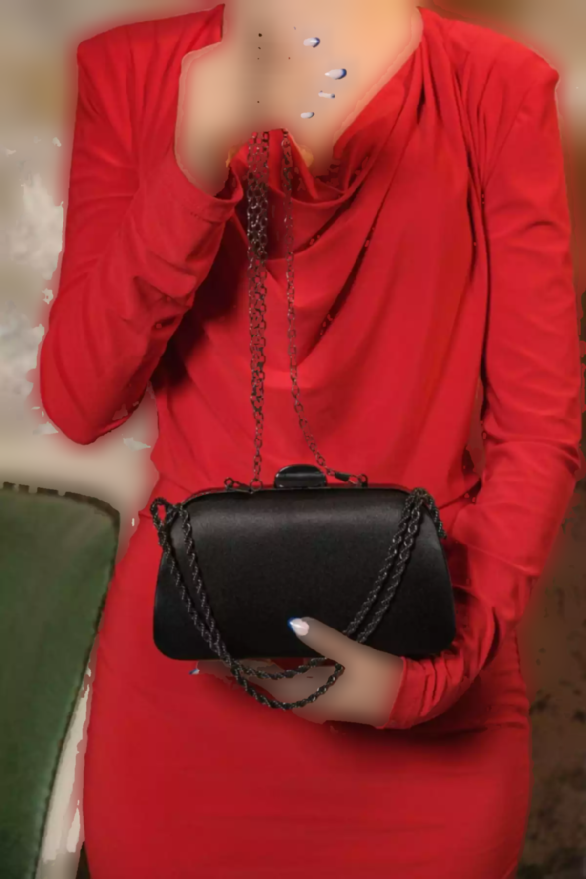 مجلسی شب زنجیردار دوشی ساتن کیف دستی بنددار مشکی برند ROZA CANTA کد 1758390666