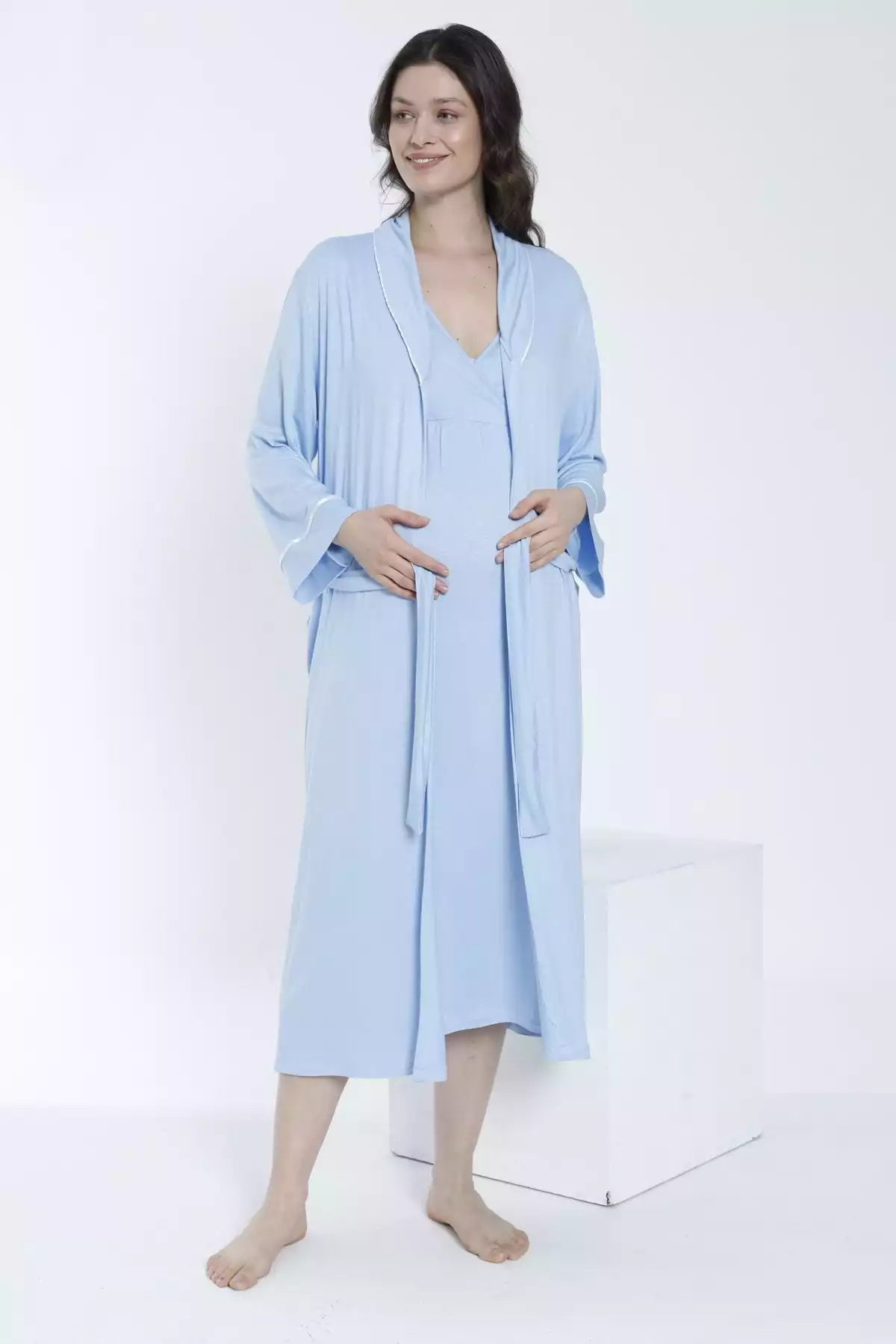 ست لباس شب طرحدار نوار بلند و گشاد بارداری برند Miss Dünya Lissa کد 1757072472