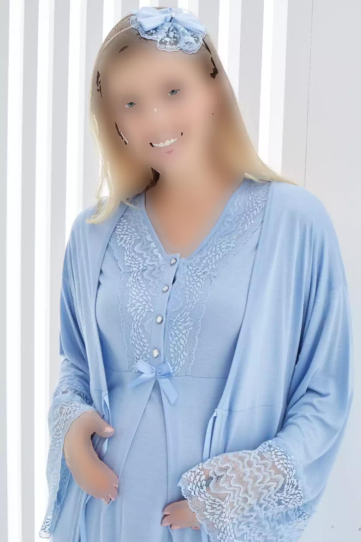 یقه خطدار آستین کوتاه لباس بلند و گشاد بارداری برند ERDENİZ TEKSTİL کد 1758057662