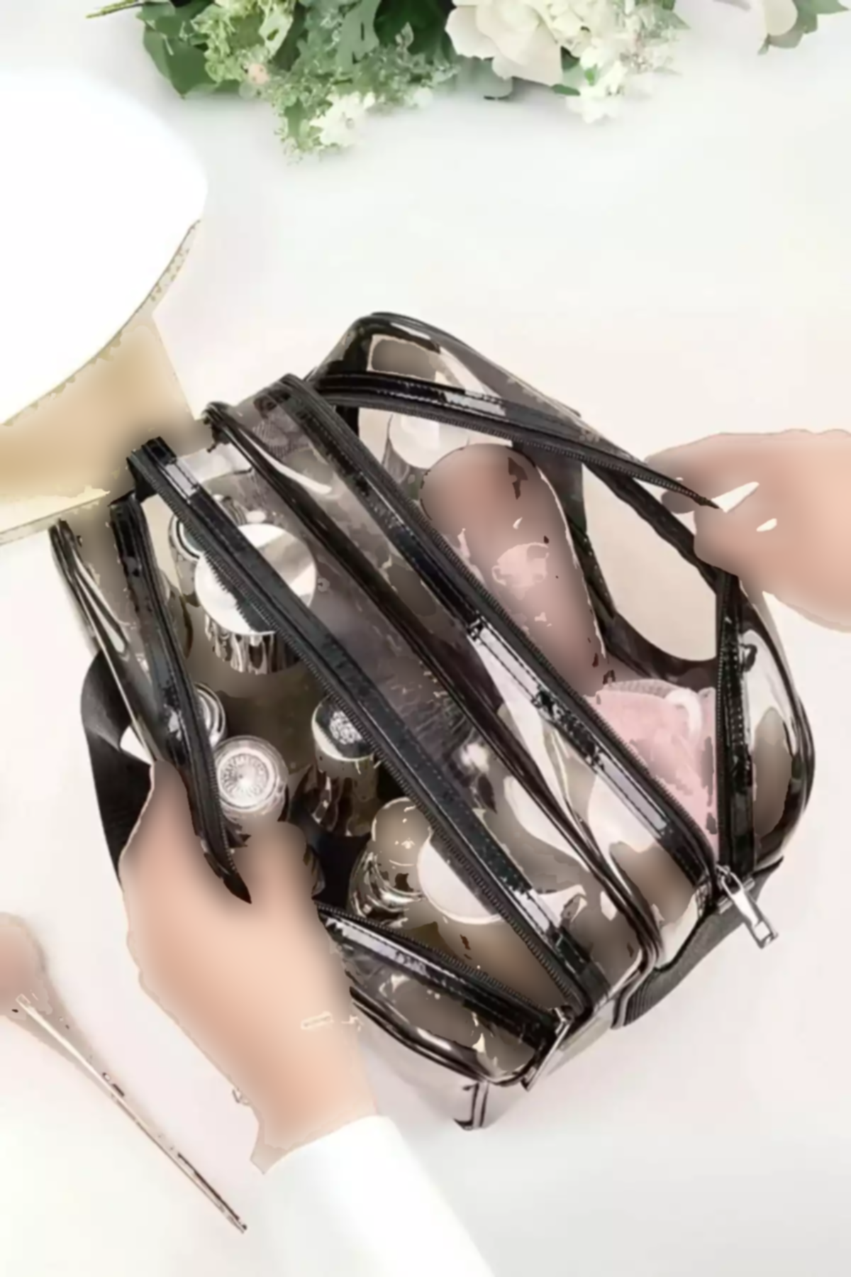 ساک کیف لوازم آرایش مراقبت مسافرتی ست تنظیم کننده ساحلی قسمته بزرگ شفاف آرایشی و بهداشتی زنانه برند woys کد 1758440468