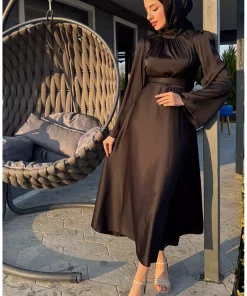 لباس مجلسی 6مشکی ساتن چیندار جلو برند sefamerve کد 1758126724