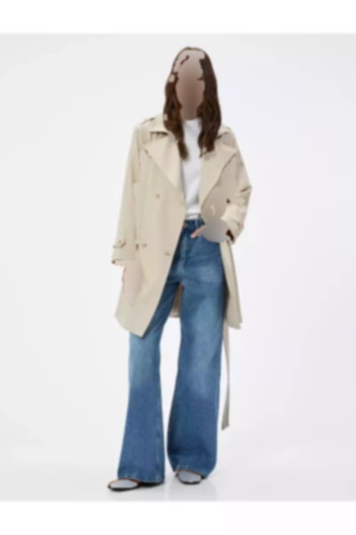 بارانی جیب دار دکمه‎دار بسته طرح‎دار کمربند‎دار بادگیر برند Koton کد 1757709730