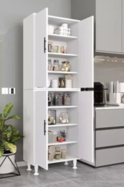 آشپزخانه 4با درب سفید پایه‎دار با قفسه، کمد و حمام چند کاربردی عسل برند Aeka کد 1757961729