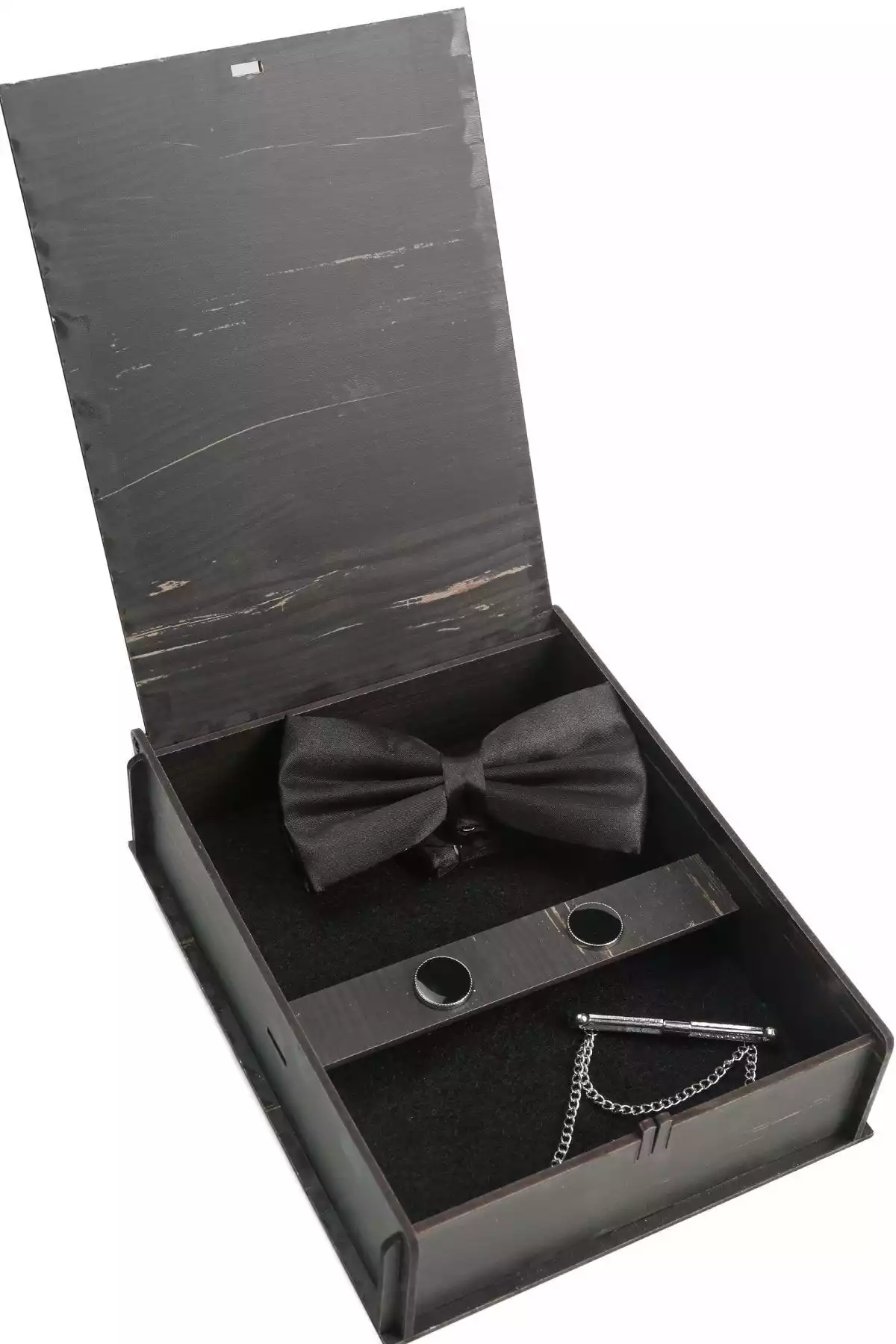 ست سوزن دکمه سرآستین گرد جعبهدار یقه چوب کادو رنگ مشکی برند BAYEFENDİ کد 1758390069