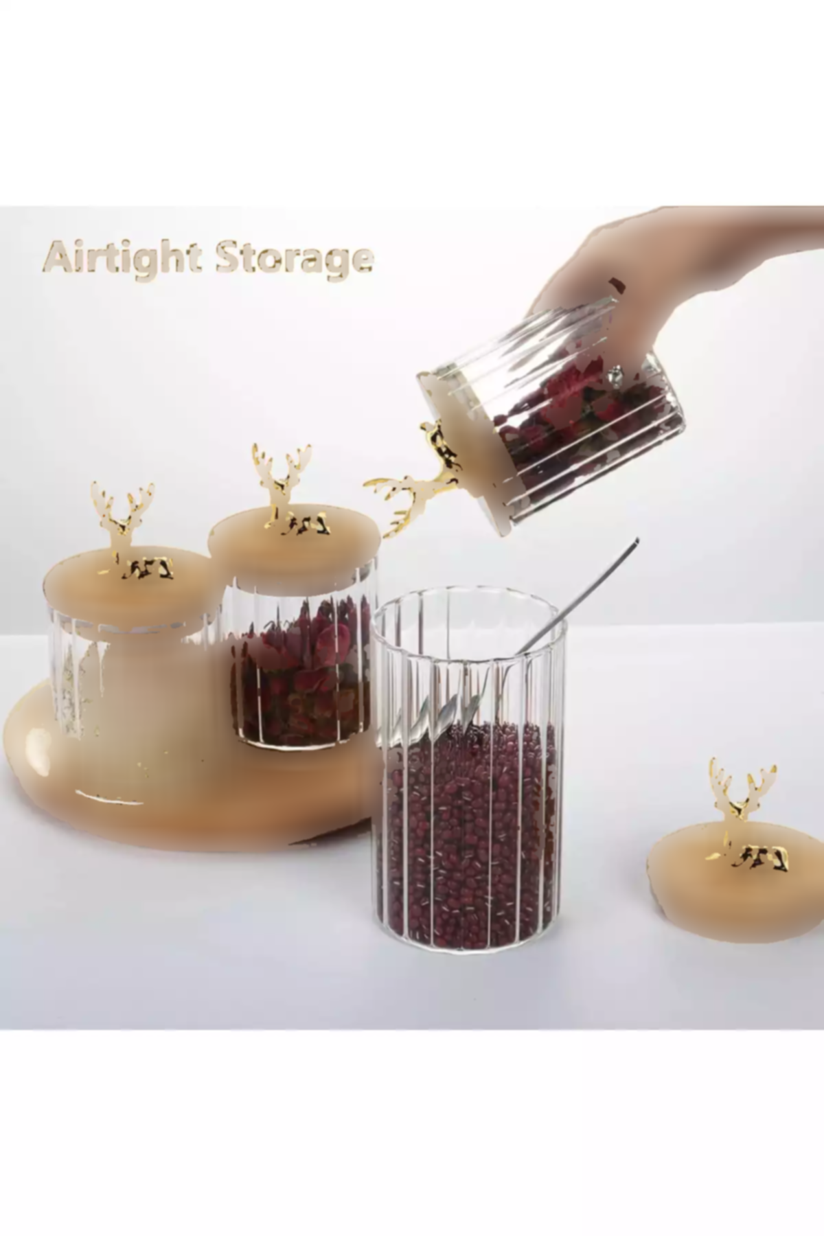 ظرف نگهداری گوزن شیشه ای بامبو راهراه شکلدار دربدار برند Paşabahçe کد 1758458472