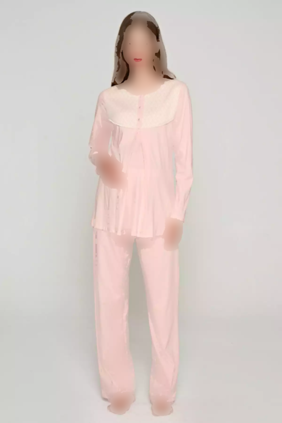 ست لباس راحتی بارداری دکمهدار یقه گرهدار گیپوردار زنانه برند Feyza کد 1757759410