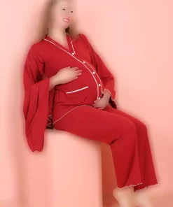 لباس راحتی بالا دکمهدار بلند و گشاد آستین بارداری زرشکی برند JENİKA کد 1758224522