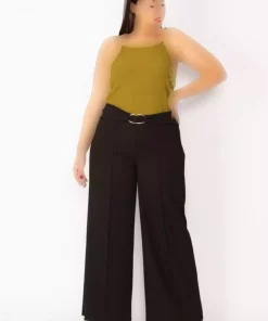 سگک کمر طرحدار گشاد سایز بزرگ شلوار کلاسیک مشکی زنانه برند Şans کد 1757938332