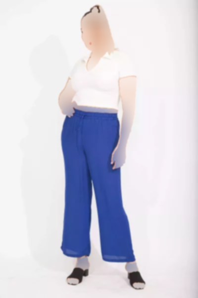 کمر کشی پارچه شیفون کرپ بدون آستر سایز بزرگ آبی شلوار زنانه برند Şans کد 1757954474