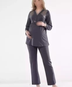 لباس راحتی مخملی بلند و گشاد دودی بارداری برند Miss Dünya Lissa کد 1758105665