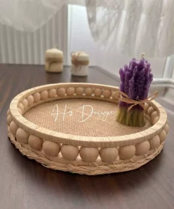 سینی طبیعی چوب دست ساز دستی منجوقدار سانتی متر برند H2 Design کد 1757373668