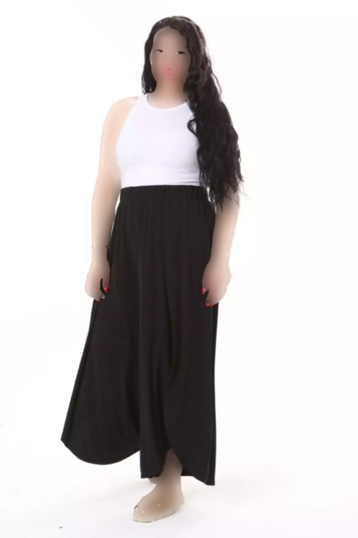 کمر کشی پارچه چاک دار سایز بزرگ شلوار یخ مشکی زنانه برند Şans کد 1757943668