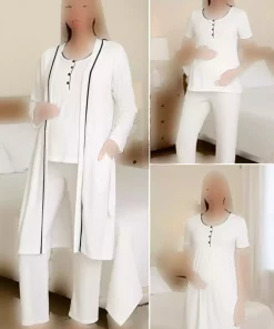 پیژامه ست 4تکه آستین کوتاه لباس بلند و گشاد سفید بارداری برند Miss Dünya Lissa کد 1757763670