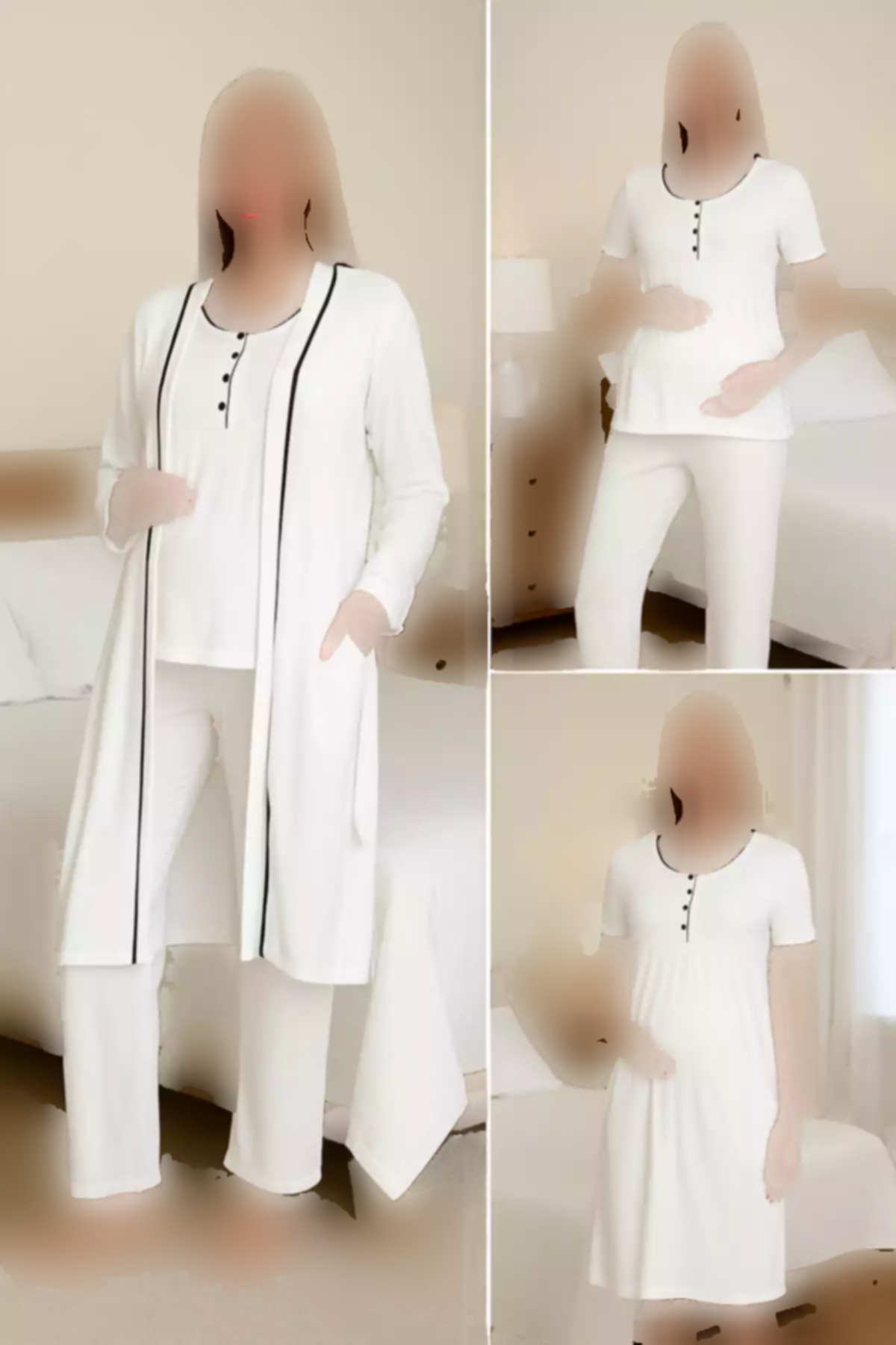 پیژامه ست 4تکه آستین کوتاه لباس بلند و گشاد سفید بارداری برند Miss Dünya Lissa کد 1757763670