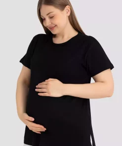 لباس راحت لایکرا پنبه ای آستین کوتاه بارداری تیشرت مشکی برند Arma Yıldız کد 1758282068