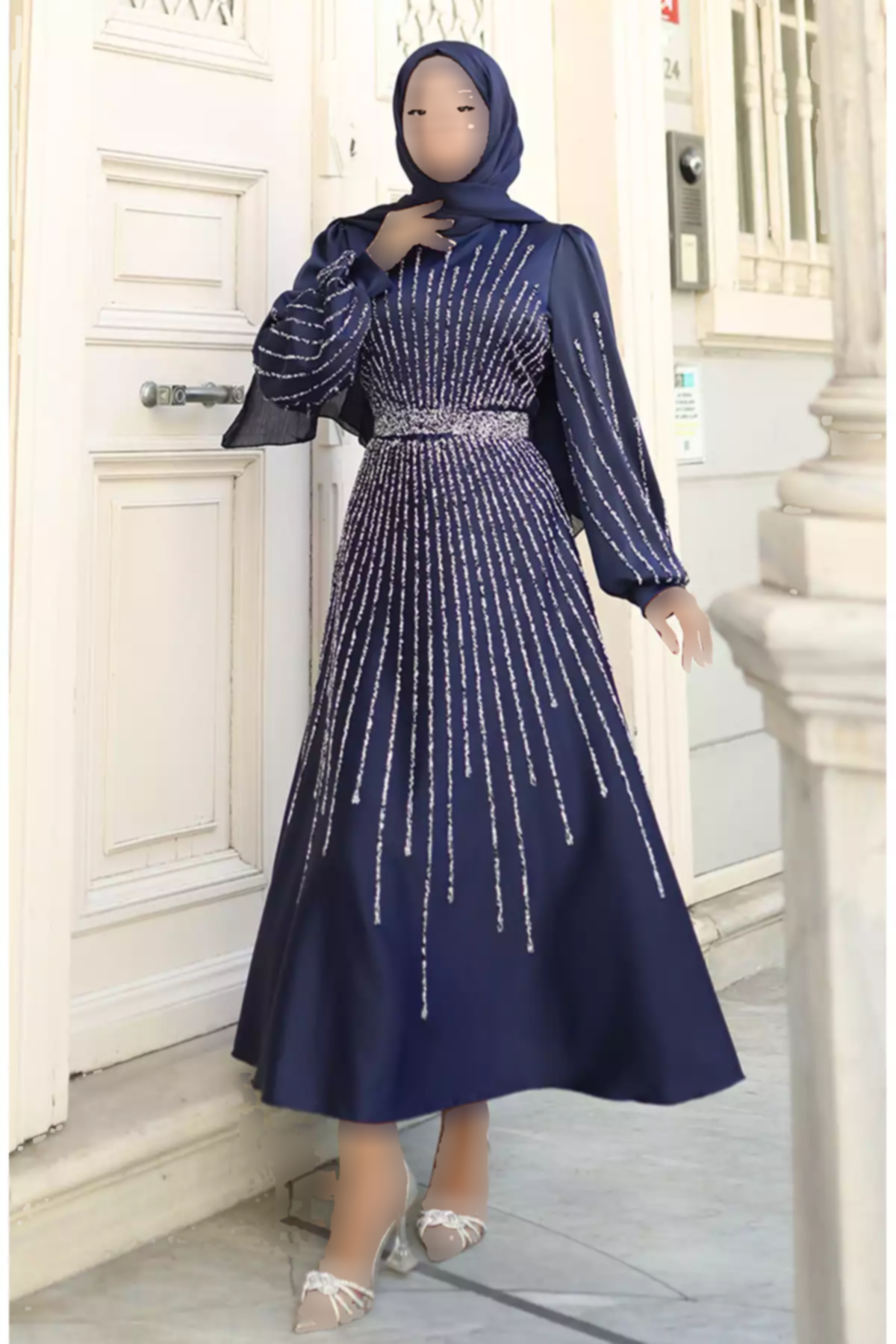 لباس مجلسی 2سرمه ای ساتن نگین دار برند sefamerve کد 1758123069