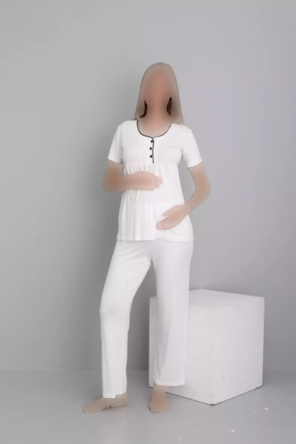 پیژامه ست 4تکه آستین کوتاه لباس بلند و گشاد سفید بارداری برند Miss Dünya Lissa کد 1757763670