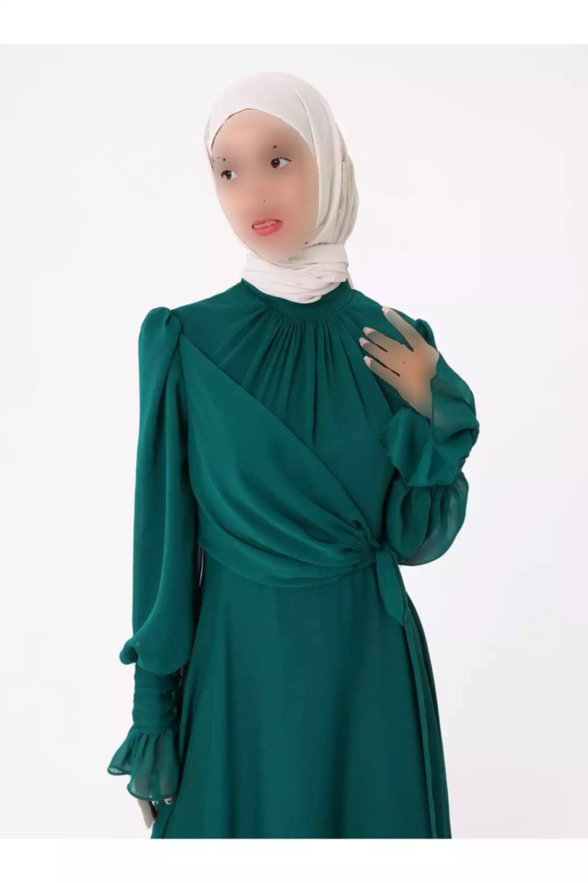 لباس مجلسی پوشیده شیفون سبز زمردی یوریو برند Refka کد 1758123067