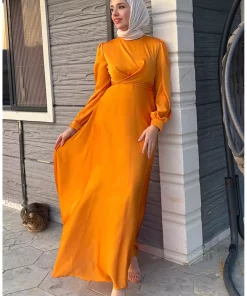 لباس مجلسی 8زرد ساتن از جلو بسته شدنی برند sefamerve کد 1758126728