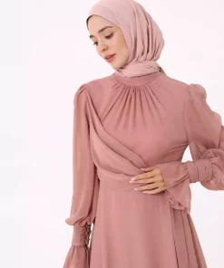 لباس مجلسی پوشیده شیفون رنگ گل رز یوریو برند Refka کد 1758123063