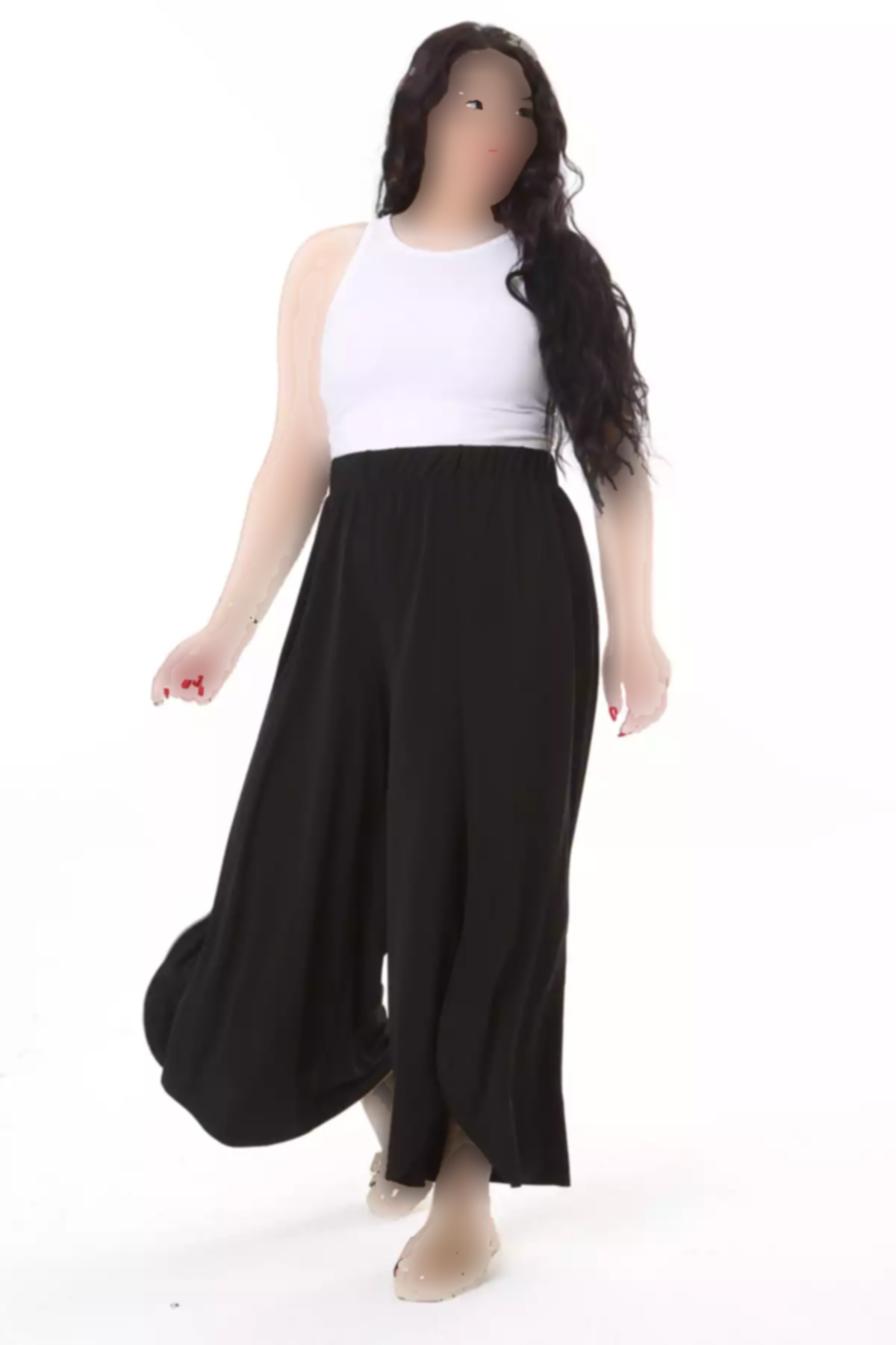 کمر کشی پارچه چاک دار سایز بزرگ شلوار یخ مشکی زنانه برند Şans کد 1757943668