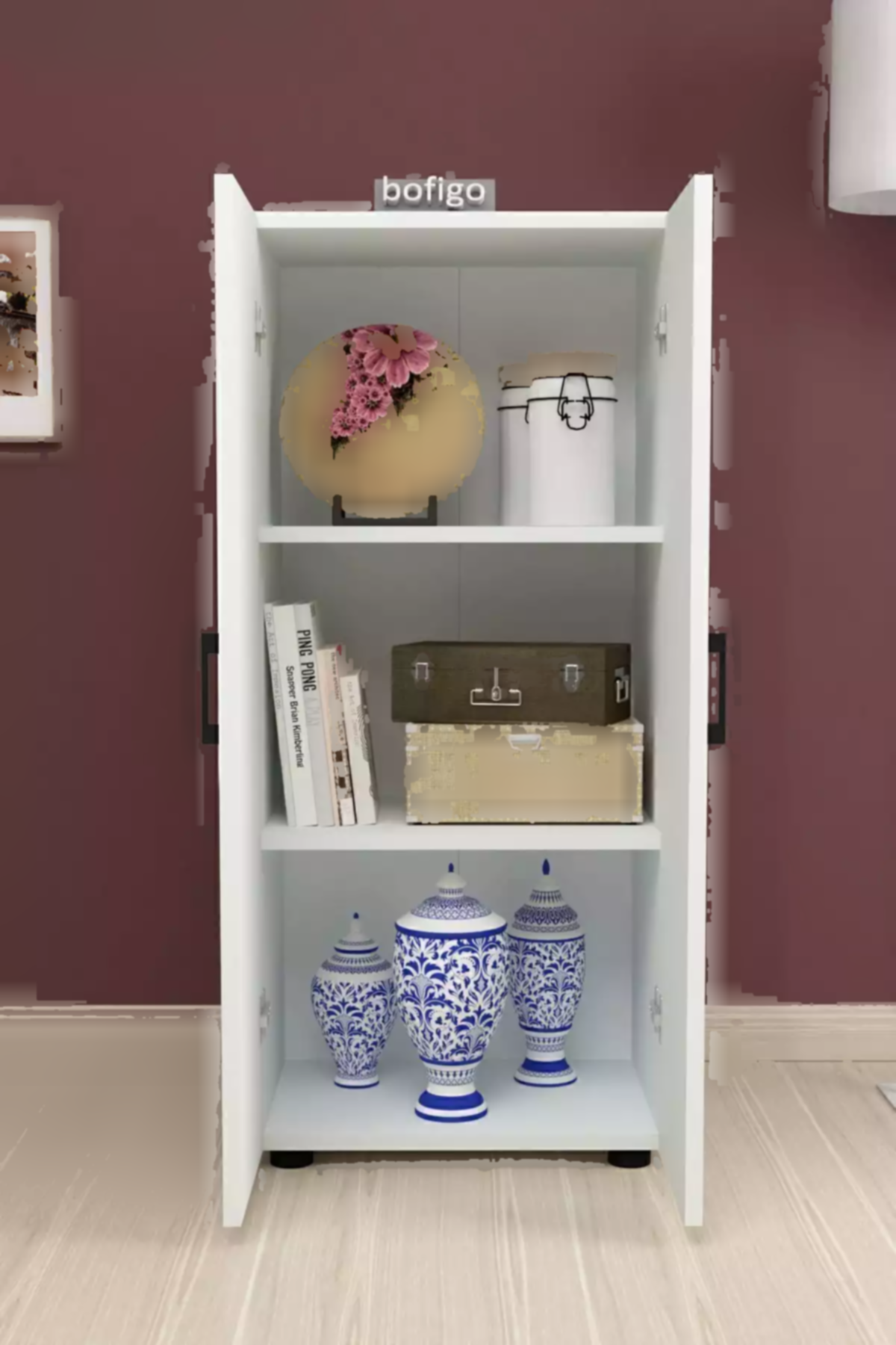 کمد کابینت حمام آشپزخانه 2دربدار 3طبقه دار سفید جانکیل چند کاربردی برند Bofigo کد 1758357667