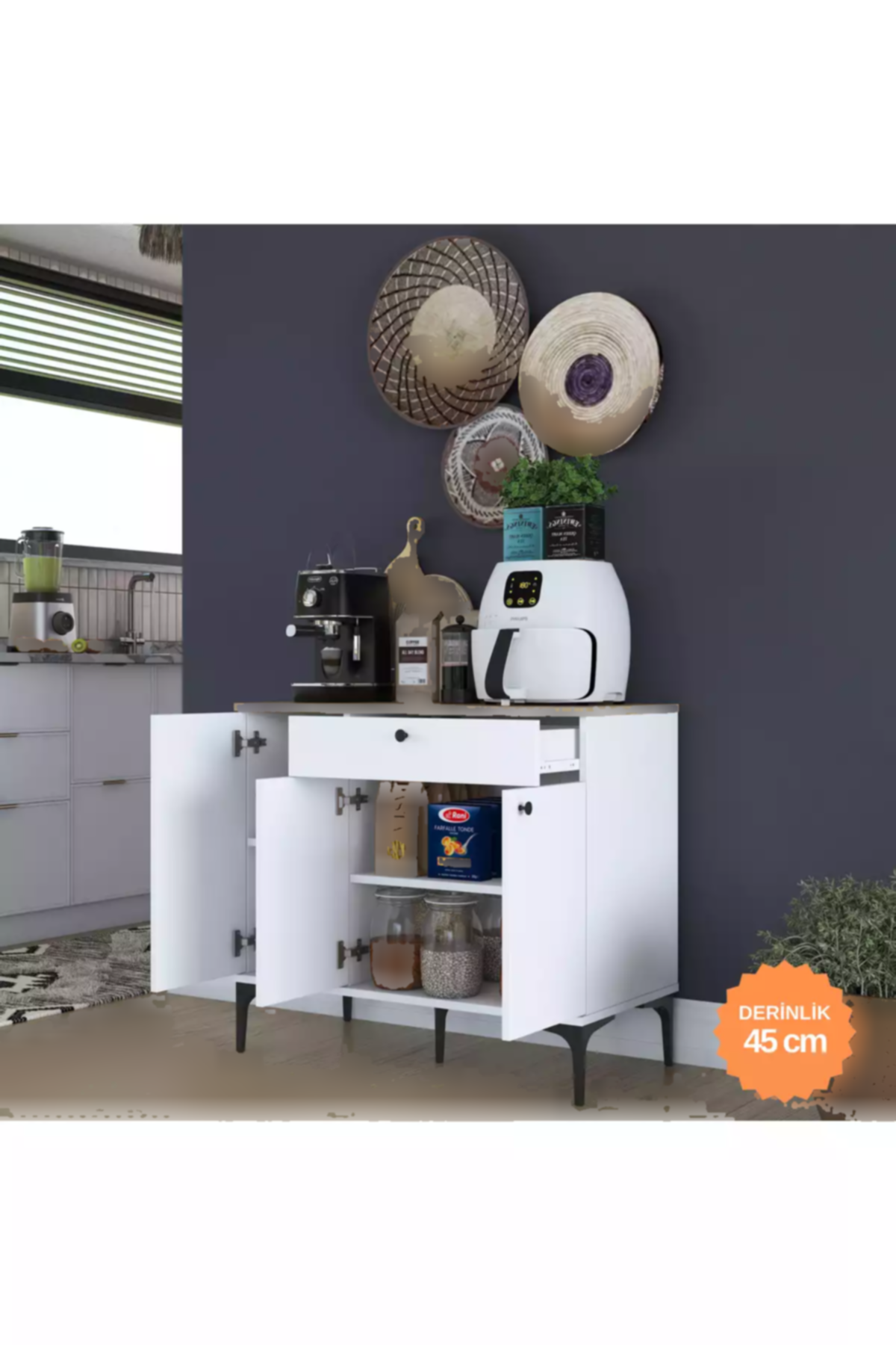 سبد کابینت کمد آشپزخانه گوشه ای درخت گردو 1کشودار 3دربدار 4قهوه سفید چند کاربردی برند Rani Mobilya کد 1758001267