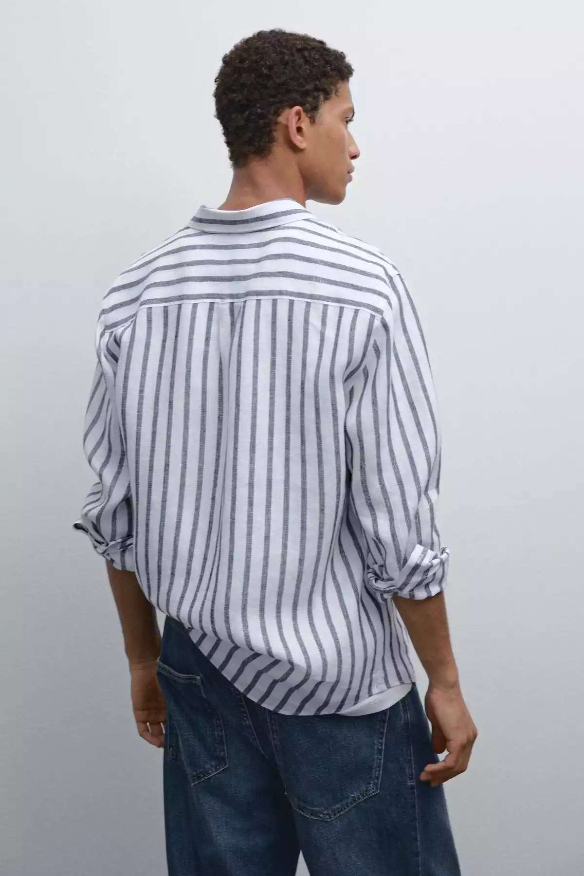 پیراهن متناسب کتان راهراه برند Massimo Dutti کد 1757751968