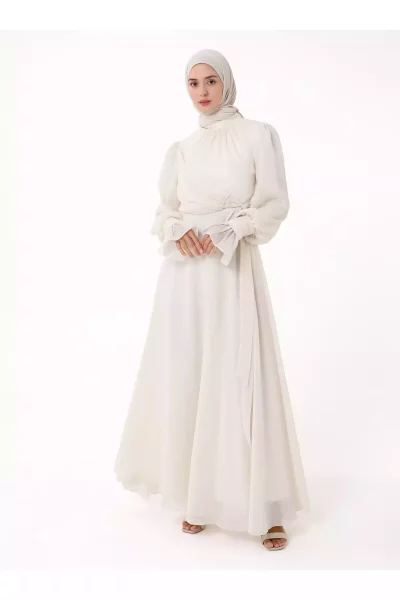 لباس مجلسی پوشیده شیفون شیری یوریو برند Refka کد 1758121866