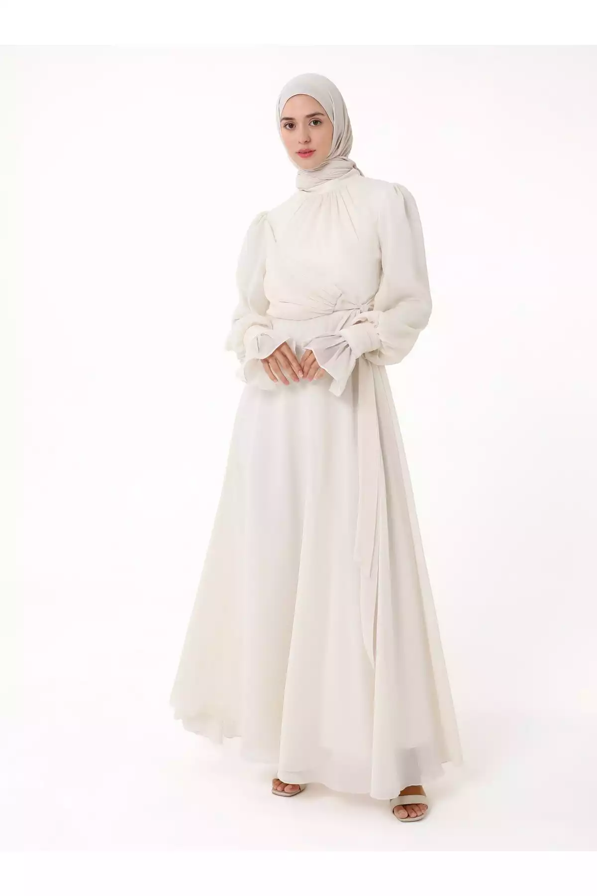 لباس مجلسی پوشیده شیفون شیری یوریو برند Refka کد 1758121866