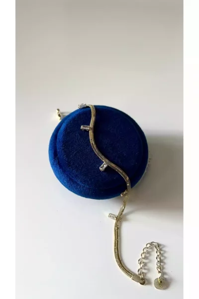 زنجیر ایتالیایی فولادی نگین دار طلایی برند SU PERİSİ TAKI BİJUTERİ کد 1757087000