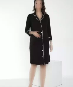 لباس شب پیراهن دکمهدار یقه از جلو بارداری مشکی برند Miss Dünya Lissa کد 1758055274