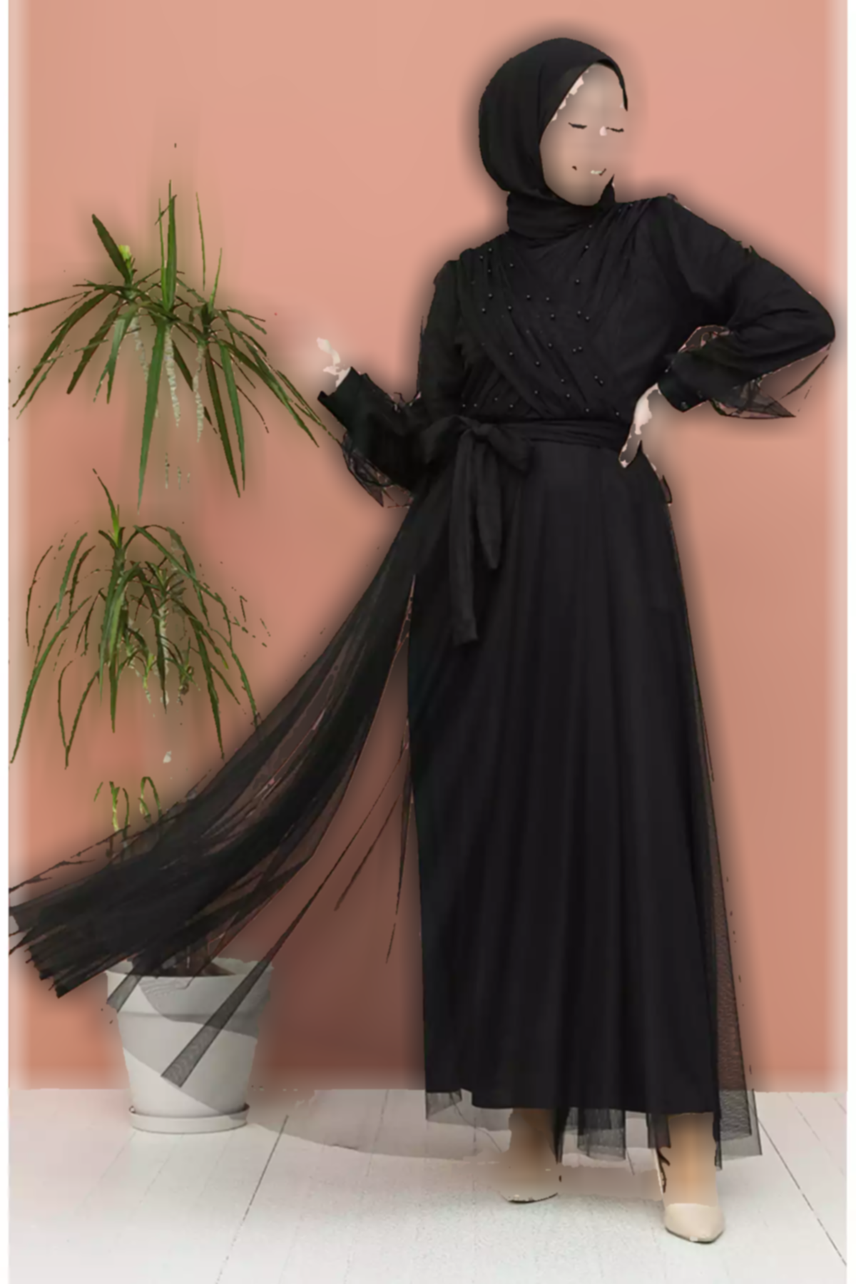 لباس مجلسی توری 01مشکی مروارید دوزی شده برند sefamerve کد 1758123125