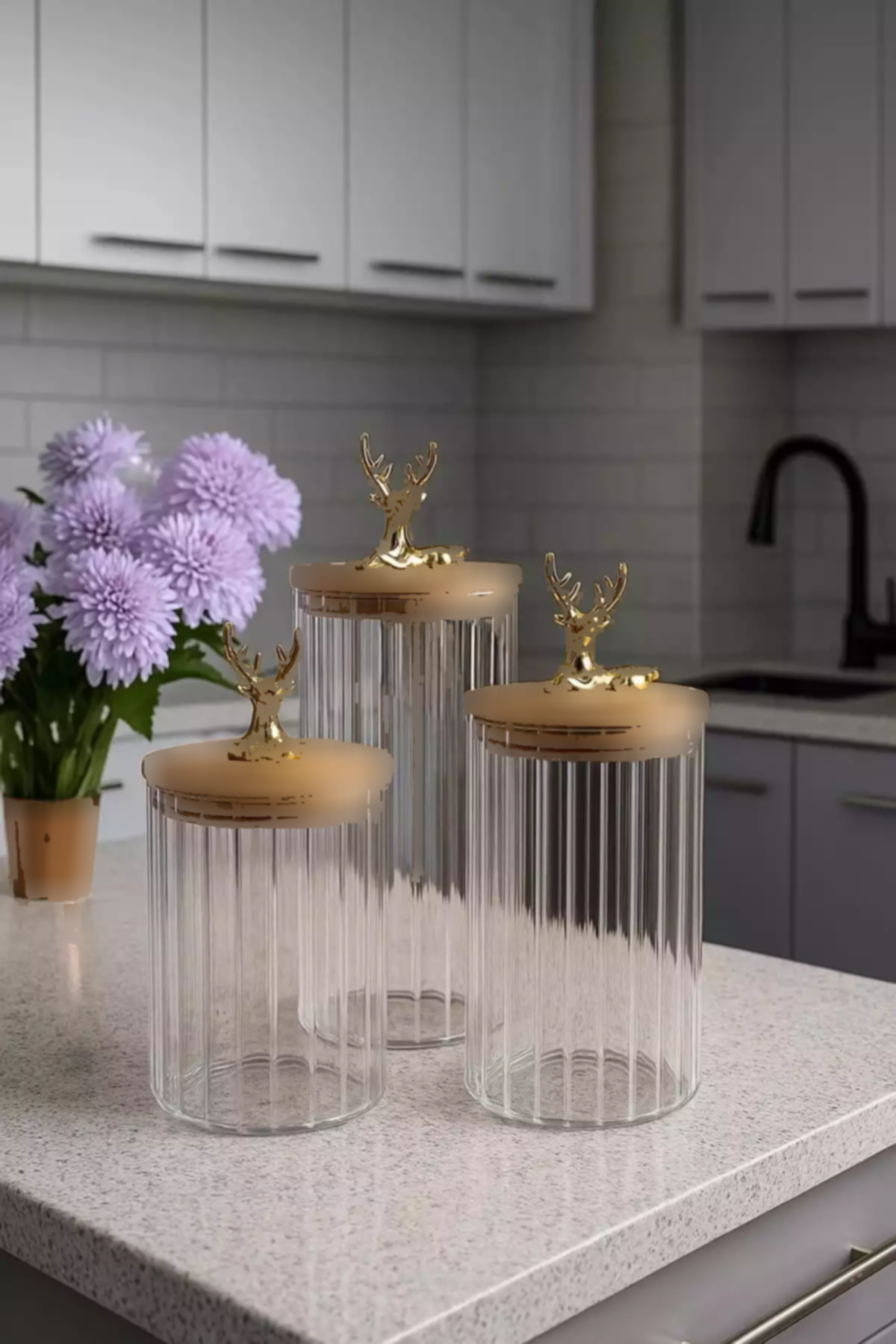 ظرف نگهداری گوزن شیشه ای بامبو راهراه شکلدار دربدار برند Paşabahçe کد 1758458472