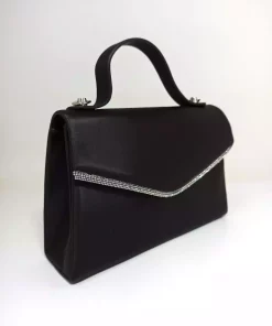 کیف مجلسی اکسسوار دار ساتن سنگی نقره مشکی زنانه برند dizaynbag کد 1758390665