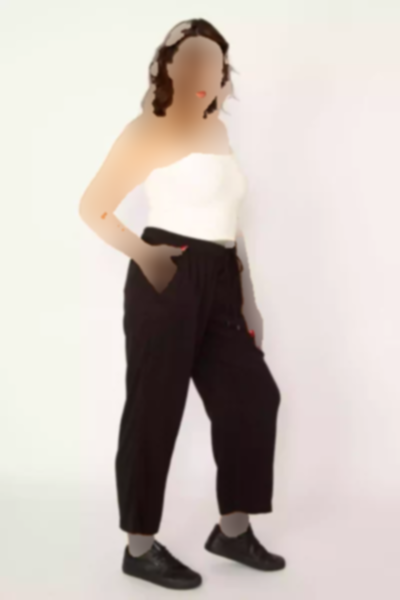 جیب دار کمر پارچه ابریشم مصنوعی بافته شده طرح بندار لاستیک شلوار مشکی زنانه برند Şans کد 1757954467