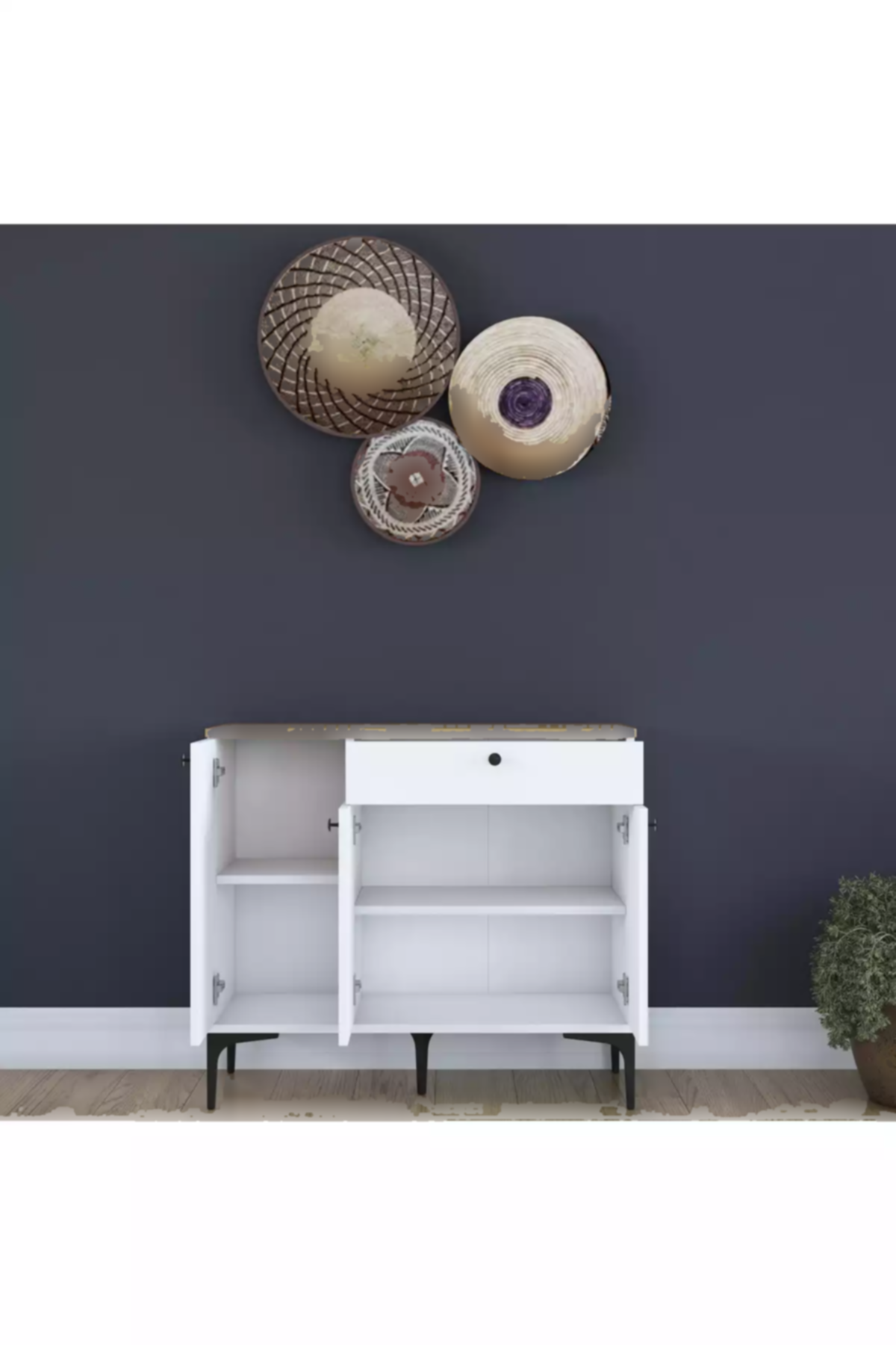 سبد کابینت کمد آشپزخانه گوشه ای درخت گردو 1کشودار 3دربدار 4قهوه سفید چند کاربردی برند Rani Mobilya کد 1758001267