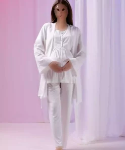ست لباس راحتی دکمهدار پنبه ای طراحی ویژه جاکاردار شیری بارداری زنانه برند Lohusa Homewear کد 1757668690