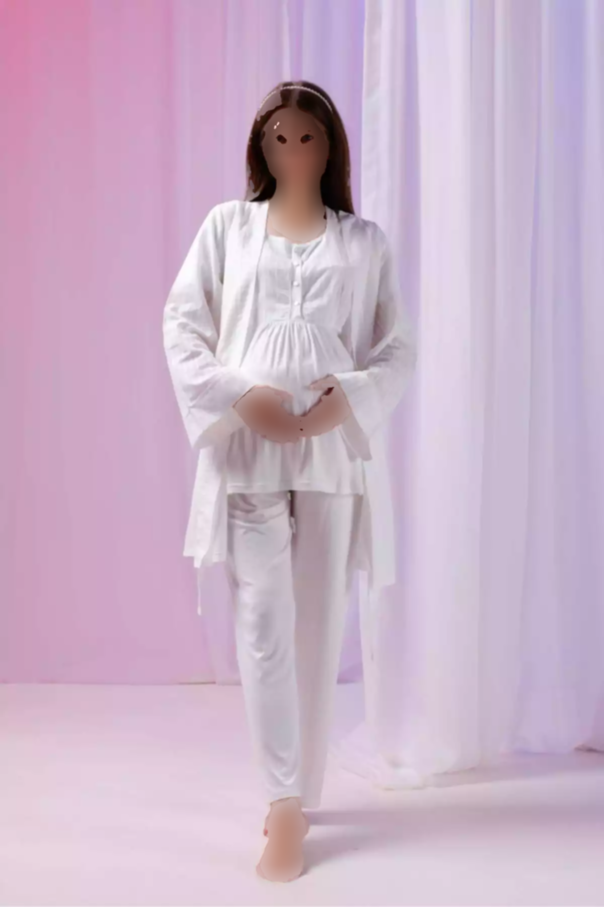 ست لباس راحتی دکمهدار پنبه ای طراحی ویژه جاکاردار شیری بارداری زنانه برند Lohusa Homewear کد 1757668690