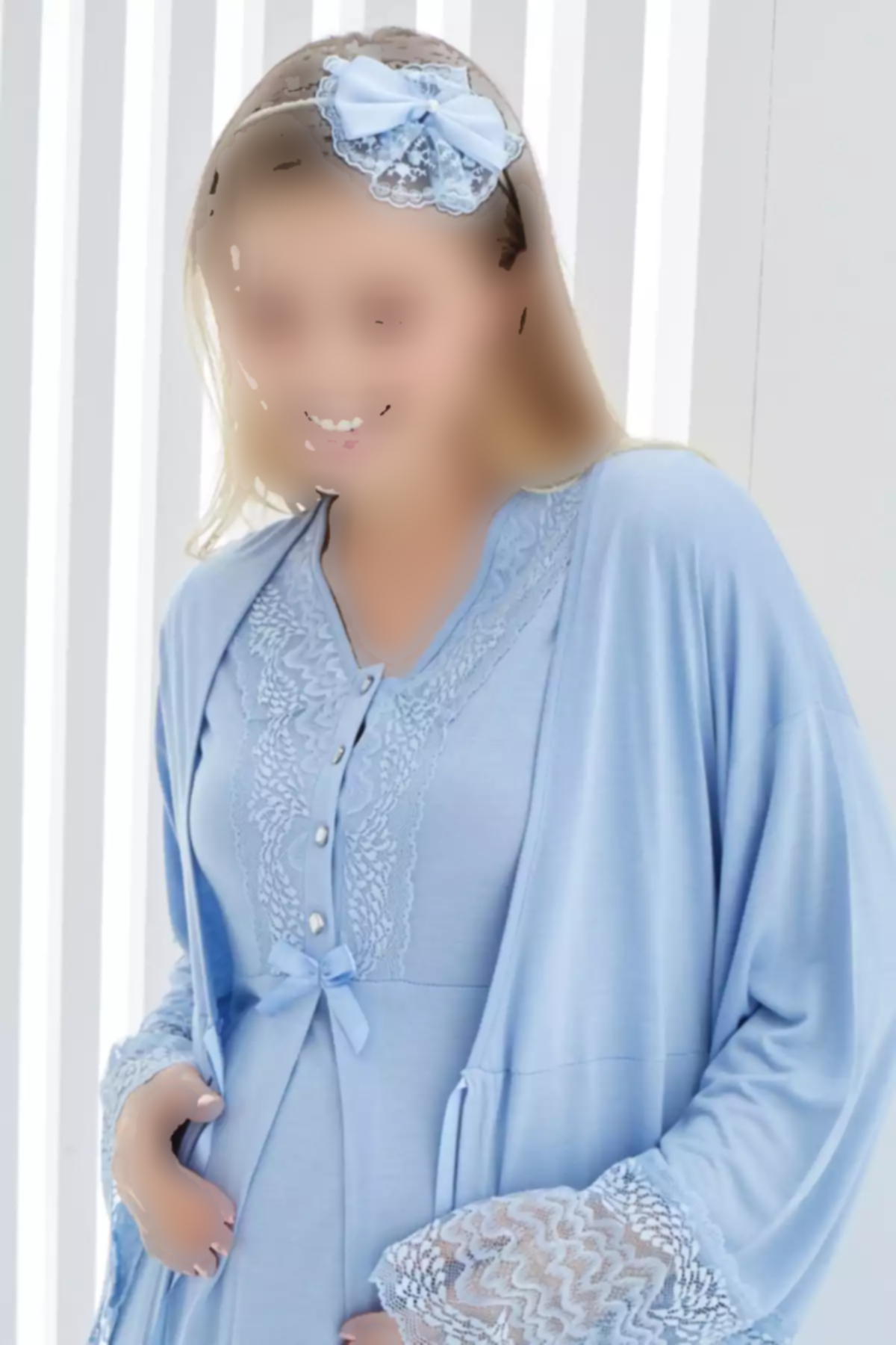 یقه خطدار آستین کوتاه لباس بلند و گشاد بارداری برند ERDENİZ TEKSTİL کد 1758057662