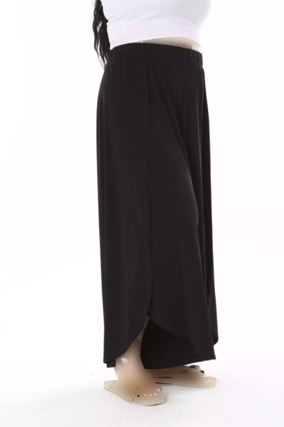 کمر کشی پارچه چاک دار سایز بزرگ شلوار یخ مشکی زنانه برند Şans کد 1757943668