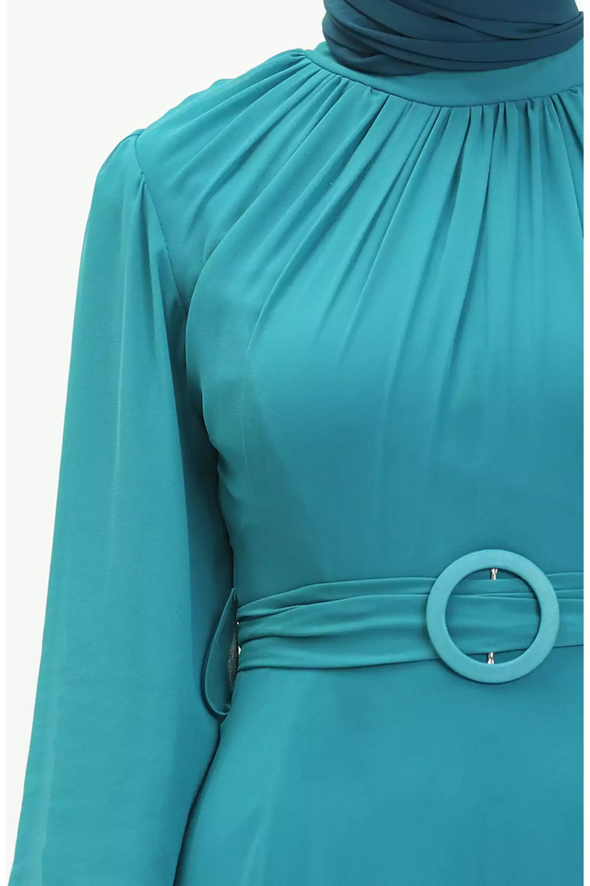 لباس مجلسی شیفون پیله دار فیروزه ای برند sefamerve کد 1758126667