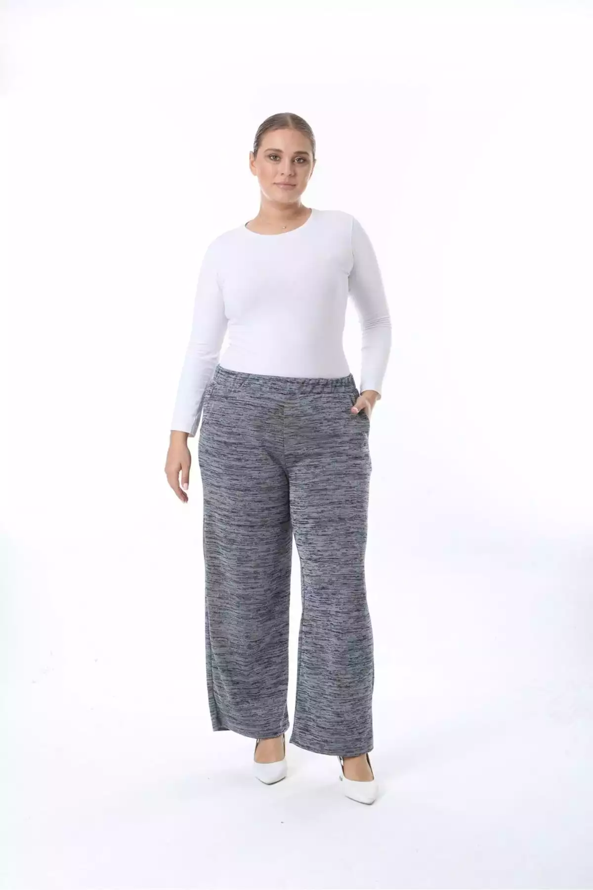 جیب دار بافتنی دور کمر فولادی کشی سایز بزرگ سرمه ای شلوار زنانه برند Şans کد 1757943667