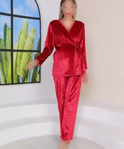 لباس راحتی مخملی بارداری زرشکی برند Miss Dünya Lissa کد 1757759349