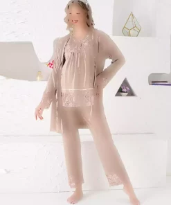 لباس راحتی 3تایی طرحدار توری بلند و گشاد آستین بارداری برند JENİKA کد 1758224474