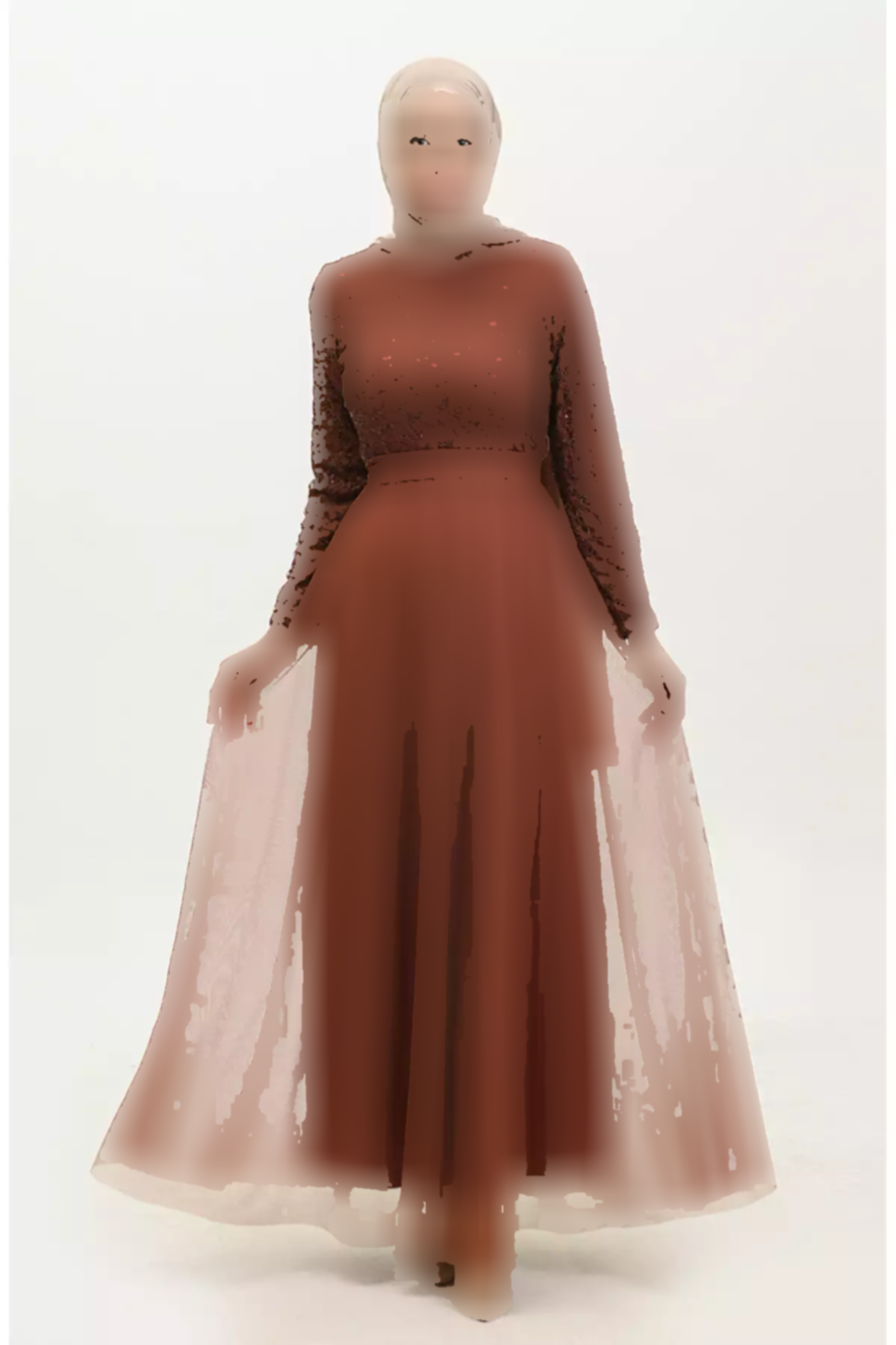 لباس مجلسی توری قهوهای کمربند دار برند sefamerve کد 1758127882