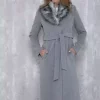 کمر یقه قد متوسط گره‎دار طوسی پالتو خزدار برند Olcay کد 1757036894