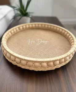 سینی تزئینی طبیعی چوب حصیری منجوقدار 29.5cm برند H2 Design کد 1757373728
