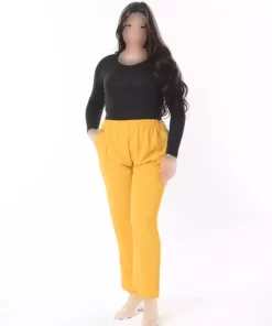 جیب دار کمر کشی سایز بزرگ خردلی شلوار زنانه برند Şans کد 1758336131
