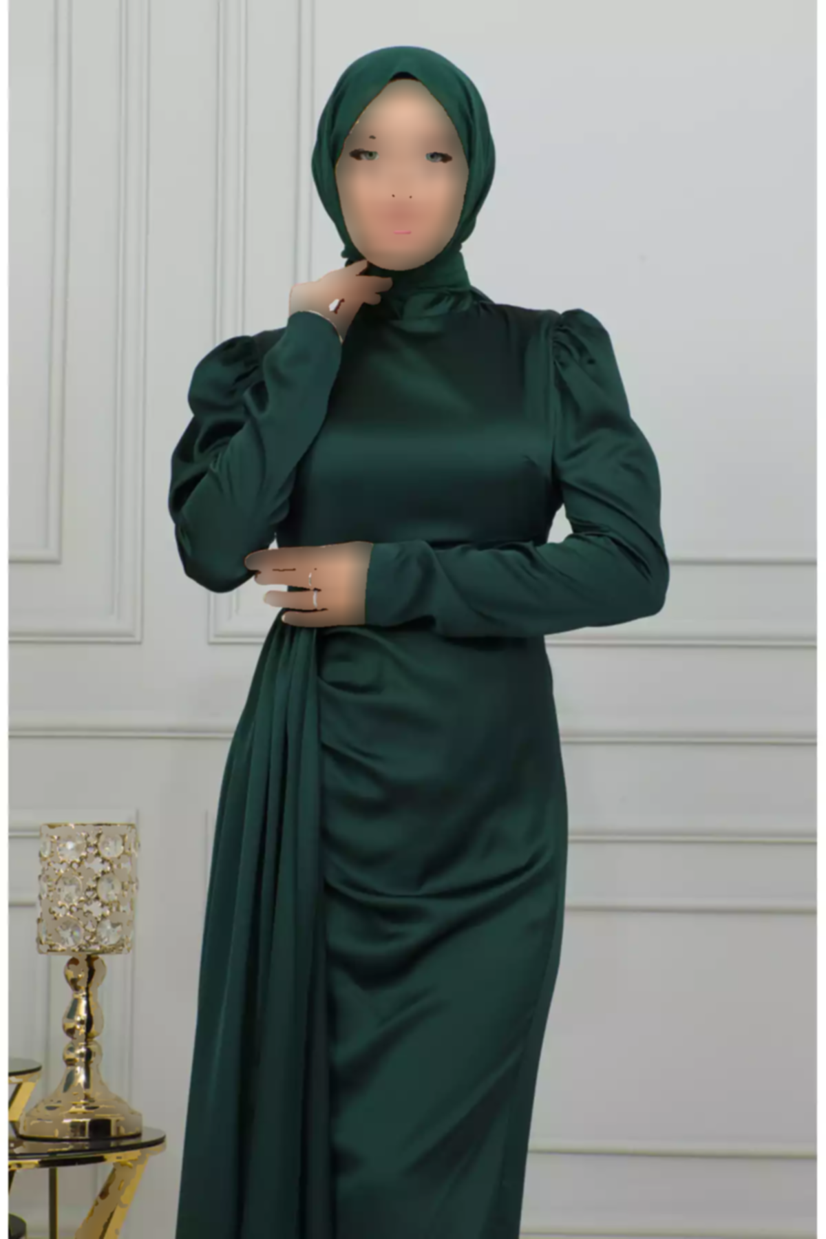 لباس مجلسی ساتن پیله دار سبز زمردی برند sefamerve کد 1758126671